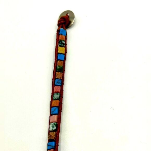 *3/$20* Boho colorful natural stone and (faux?) leather choker - Picture 4 of 5